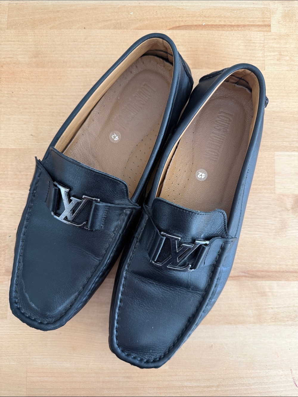 Louis Vuitton Black Leather LV Logo Slip-On Loafers